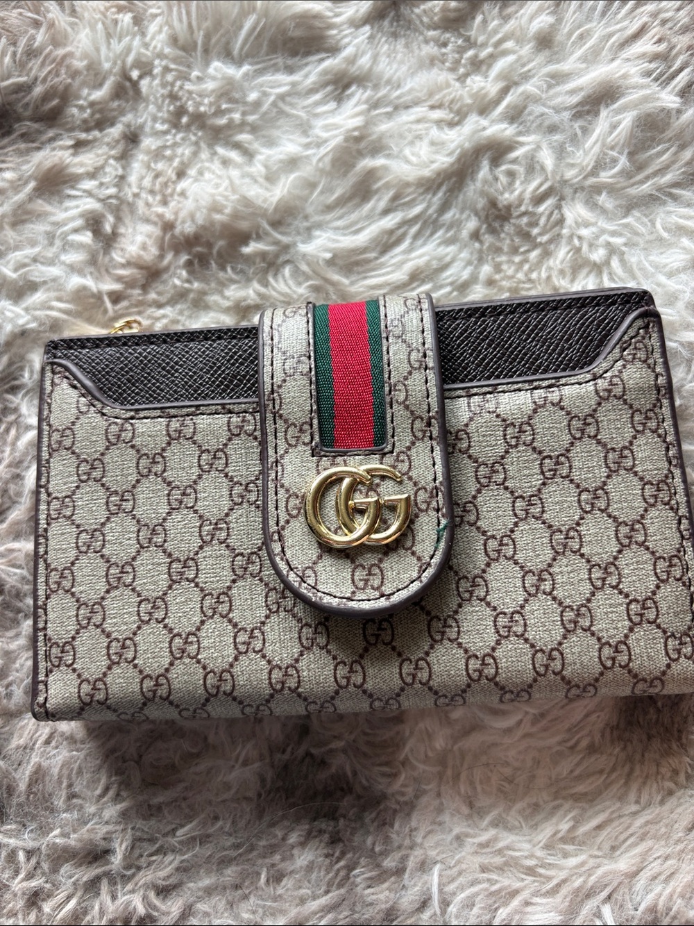 Gucci Beige GG Supreme Wallet with Green and Red Web Stripe